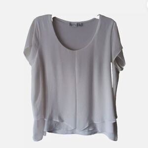 Kim Rogers XL  White stretch sheer womens short sleeve‎ scoup neck blouse  E5
